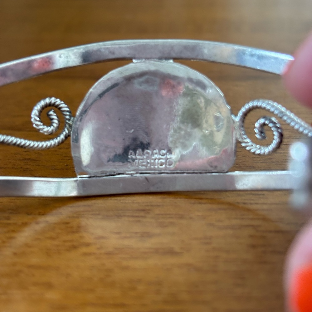 Vintage Mexican Silver Abalone Cuff Bracelet - Picture 5 of 10